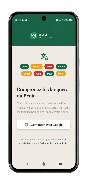 Écran d'accueil de l'app MAJ Traduction